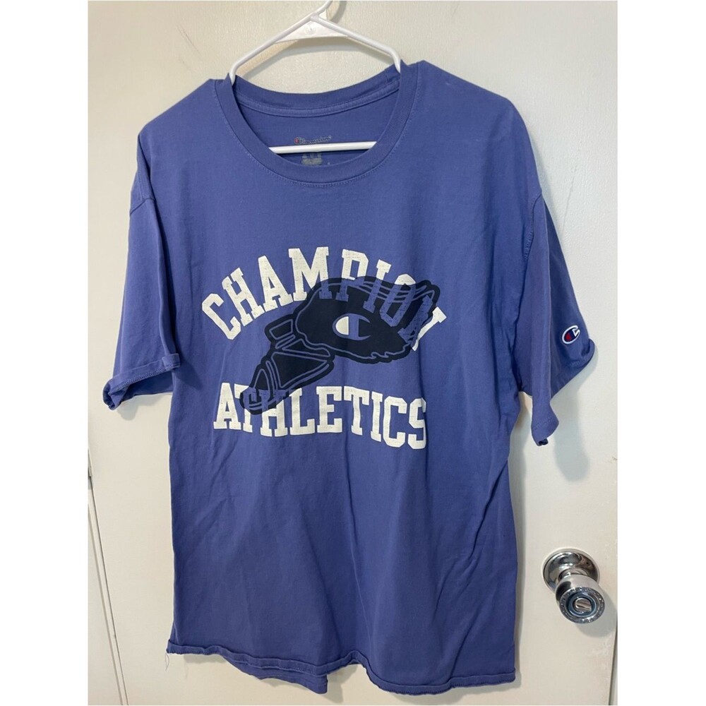 Mens Champion Athletics graphic t-shirt stone crush blue purple tee athletic XL